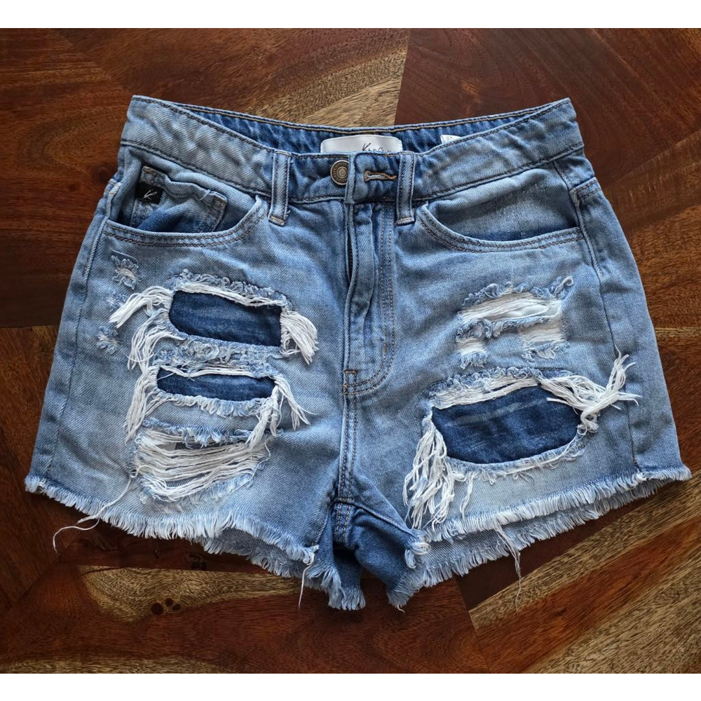 Women's Kancan Light Wash Blue Distressed Jean Shorts XS
